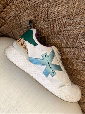John Richmond White/Celeste/Purple/Green Color Block Leather Sneaker Size 38